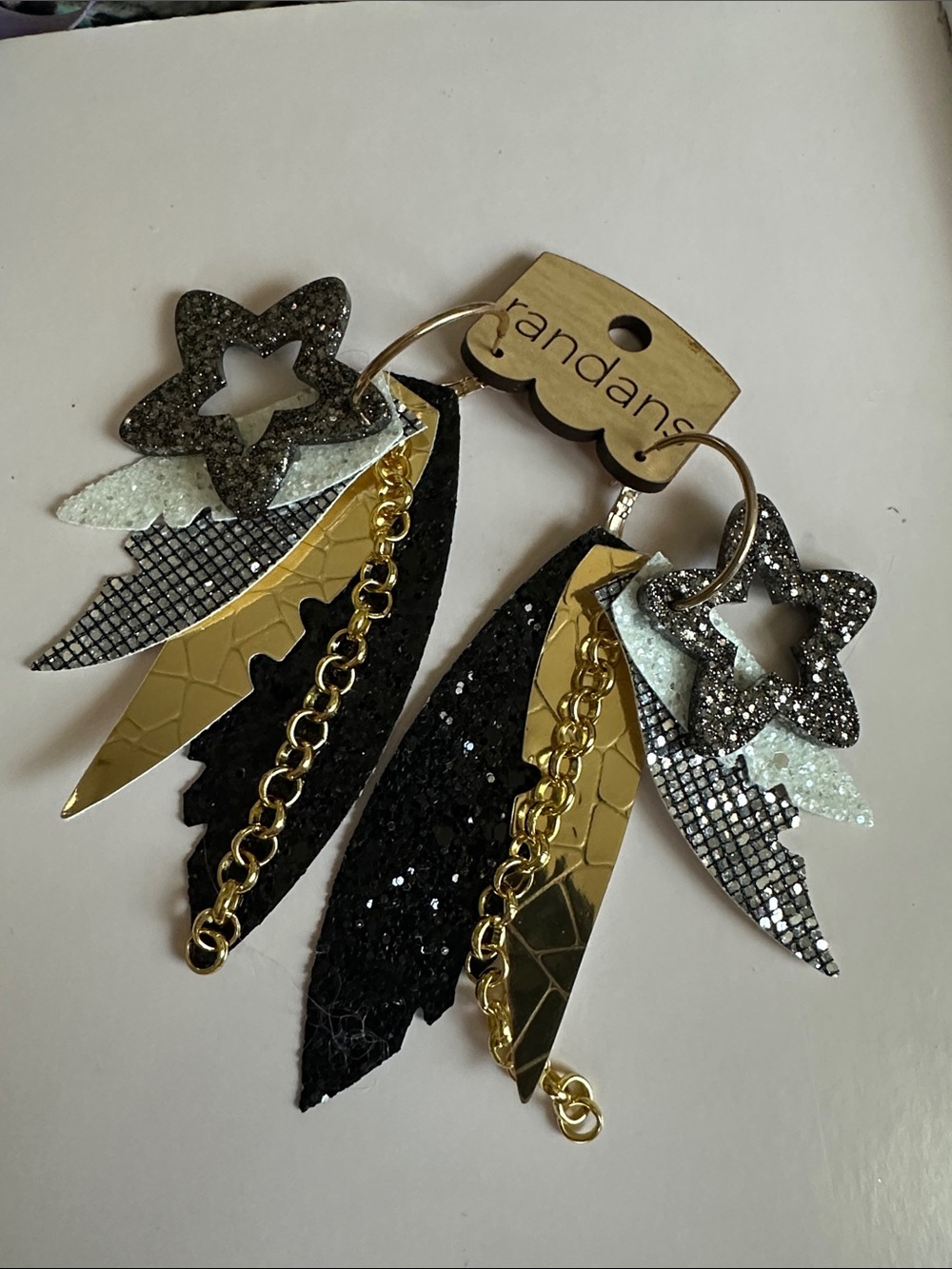 Gold and Black Star Layered Dangle Earrings